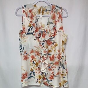 NY Collection Floral Ruffle Blouse - Peach and Gold